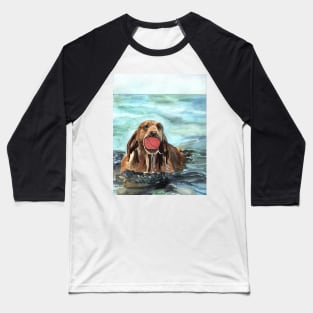 Dog with Ball in the Water Watercolor Art Baseball T-Shirt